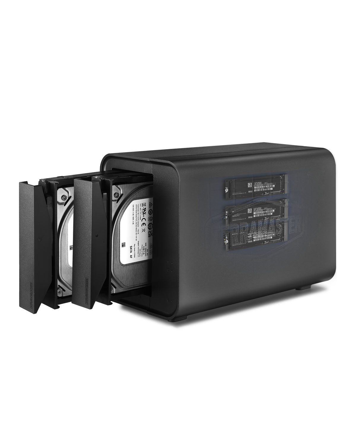 TERRAMASTER D5 混合 HDD NVMe SSD 外壳 - USB 3.2 Gen2 X2 20Gbps C 型 5 托架 USB3.2 混合磁盘外壳支持 RAID 0/1/单/JBOD 独有 2+3 RAID 混合磁盘阵列(无盘)