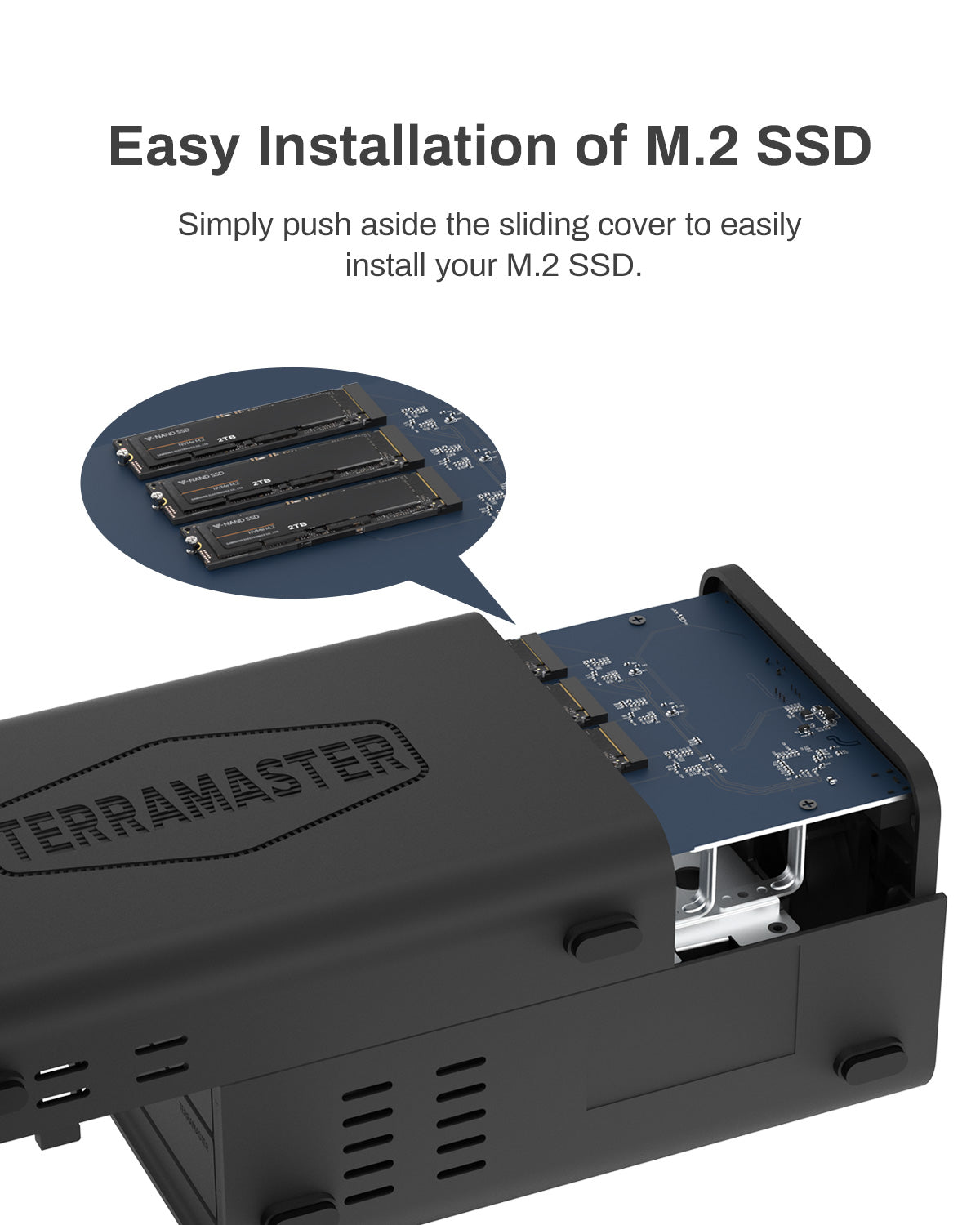 TERRAMASTER D5 混合 HDD NVMe SSD 外壳 - USB 3.2 Gen2 X2 20Gbps C 型 5 托架 USB3.2 混合磁盘外壳支持 RAID 0/1/单/JBOD 独有 2+3 RAID 混合磁盘阵列(无盘)